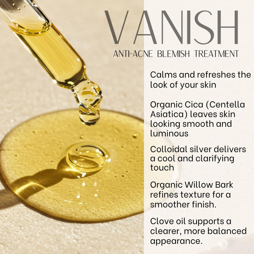 Grace & Balance VANISH serum being applied to freshly cleansed skin.