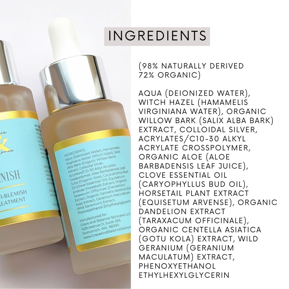 Grace & Balance VANISH serum close-up highlights colloidal silver ingredient.