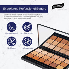 Graftobian Glamour Creme colours with warm undertones shown for satin smooth base