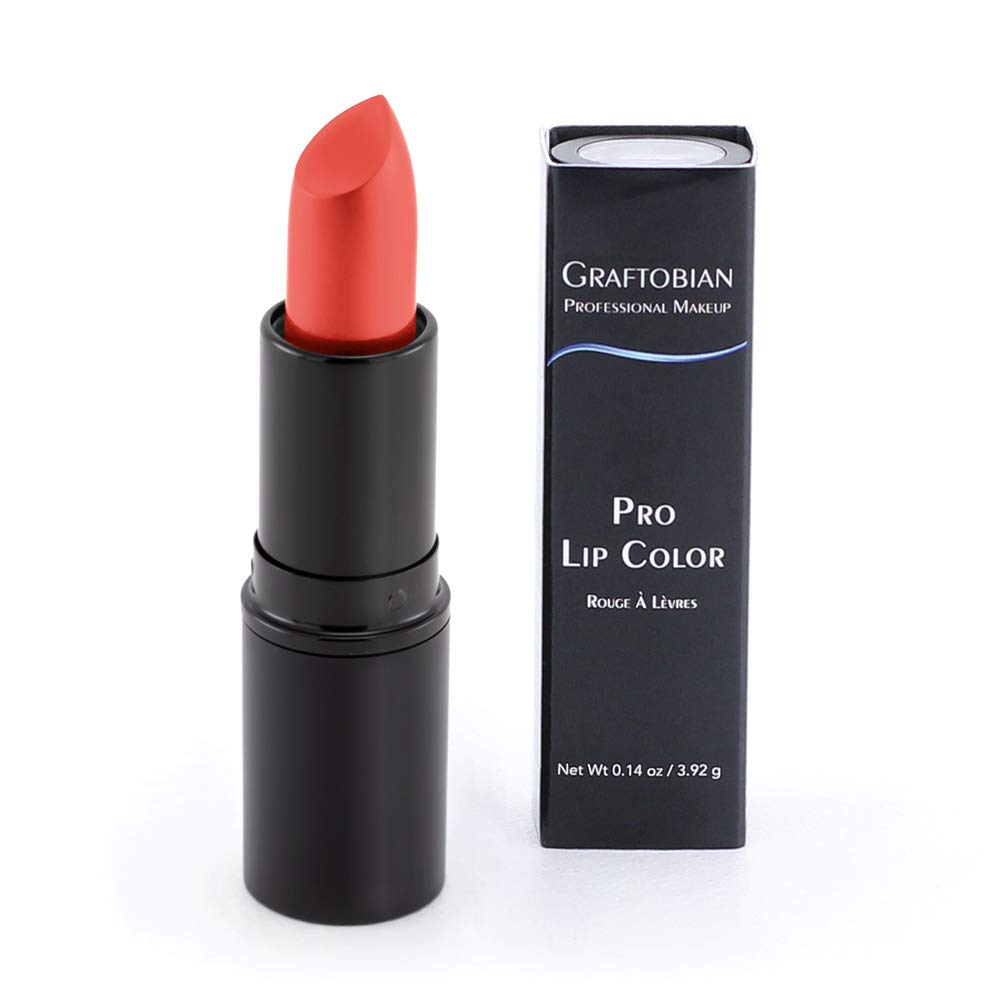 Graftobian coral lipstick swatches demonstrate vibrant color for diverse skin tones.