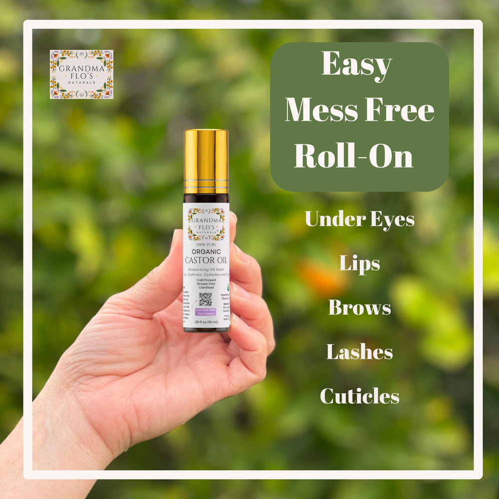 Grandma Flo's Naturals amber glass bottle protects oil from light