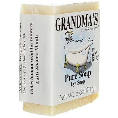 Grandma's Pure & Natural lye soap pack-3 on bathroom shelf, daily routine ready.