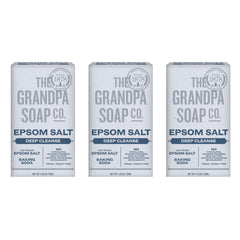 The Grandpa Soap Company Epsom Salt Bar Soap packaging label highlights vegan and cruelty-free choices.