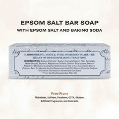 The Grandpa Soap Company Epsom Salt Bar Soap salt crystal close-up emphasizes deep cleansing potential.