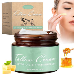 Grass-fed Beef Tallow Cream packaging highlighting natural skin hydration.
