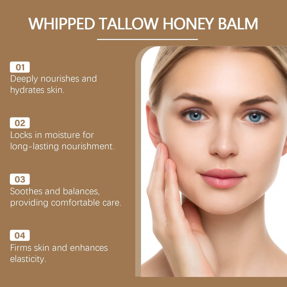 Whipped texture of Organic Grass-Fed Tallow Balm spreads smoothly for quick absorption.