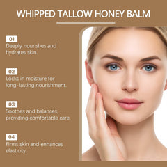 Whipped texture of Organic Grass-Fed Tallow Balm spreads smoothly for quick absorption.
