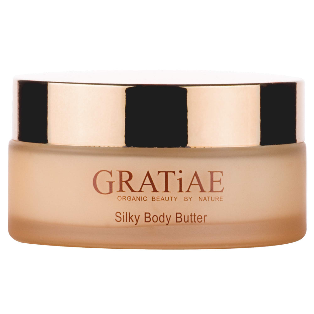 Gratiae silky body butter bottle ready for daily hydrating routine