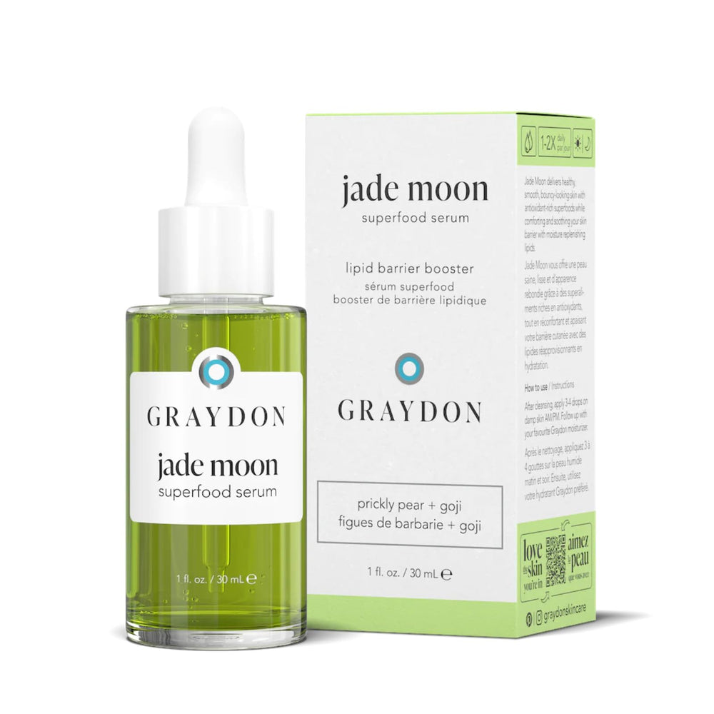 Graydon Jade Moon serum bottle close-up highlighting hydration benefit