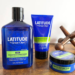 Grooming scene with LATITUDE gel for lasting style and control
