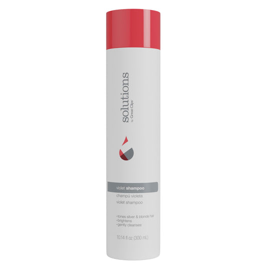GREAT CLIPS Solutions Violet Shampoo bottle for brightening blonde, gray, and white hair