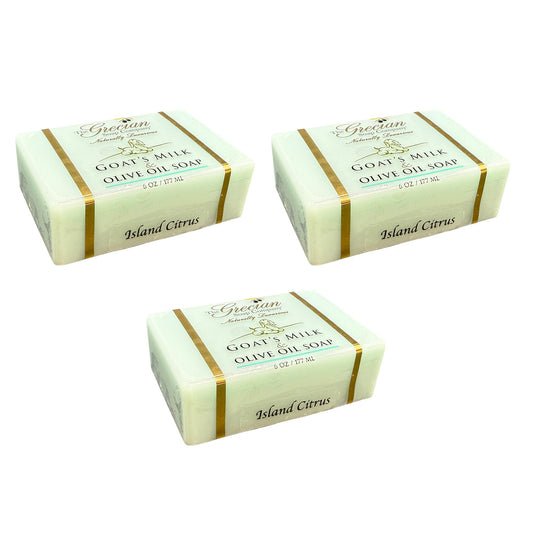 Grecian Goats Milk & Olive Oil Soap Island Citrus 3-pack for dry skin relief.