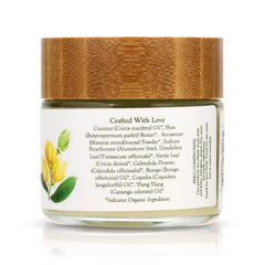 Green Forest Lady deodorant bottle close-up shows copaiba and ylang ylang for soothing, natural scent
