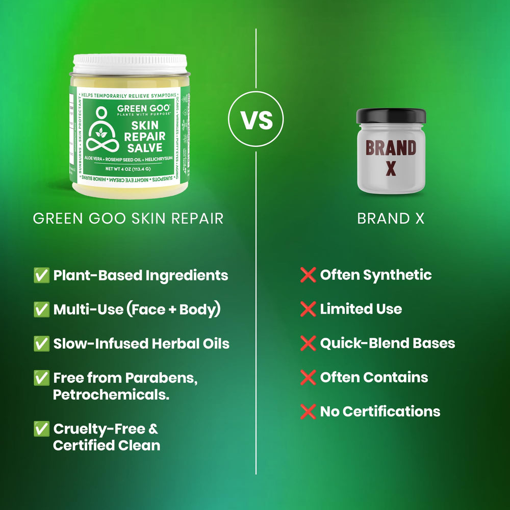Green Goo aloe vera leaf conveys cooling hydration for face and body.