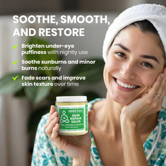 Green Goo Skin Repair Salve texture swirl shows creamy, nourishing consistency.