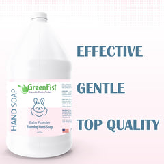 GreenFist baby powder foam closeup shows luxurious, creamy lather.