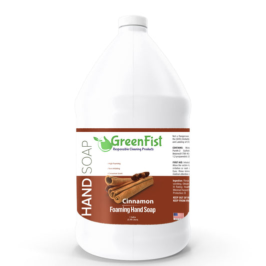 GreenFist foaming hand soap refill cinnamon scent with long-lasting hydration.