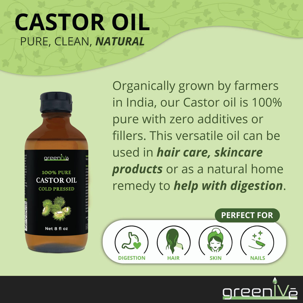 GreenIVe Castor Oil on lashes and brows suggests a natural care routine
