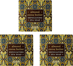 Greenwich Bay Almond and Cocoa Exfoliating Spa Soap bar texture with cocoa bean shells for gentle renewal.