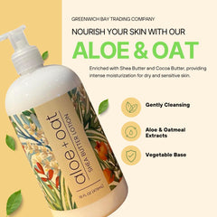 Greenwich Bay Aloe + Oat Hand Lotion 16 oz bottle in kitchen or bathroom