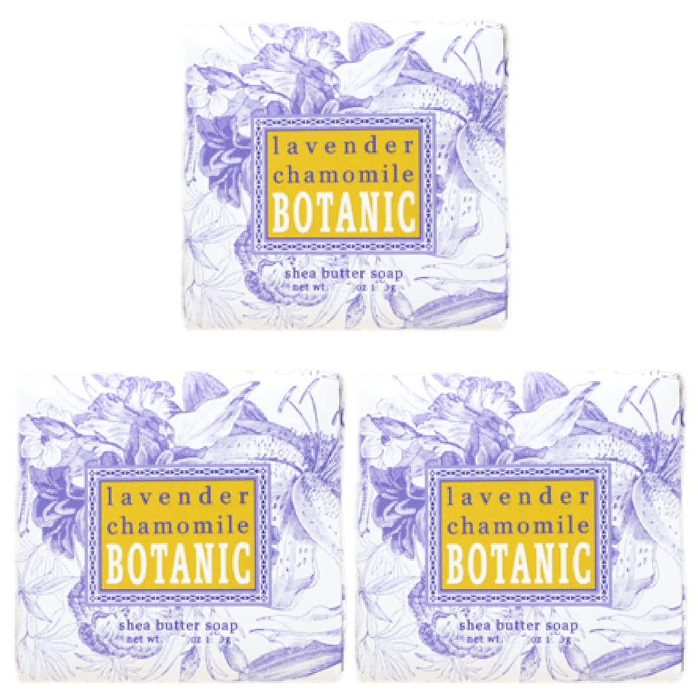 Greenwich Bay Botanic Lavender Chamomile soap 3-pack, moisturizing, inviting fragrance for daily bathing.