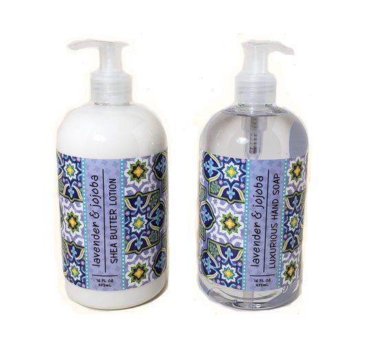 Greenwich Bay Lavender and Jojoba hand soap in a pump bottle with a calming garden scent.