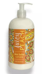 Greenwich Bay Juicy Peach lotion bottle with luxurious shea butter hydration and fragrance