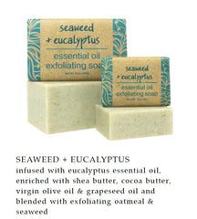 Greenwich Bay Seaweed Eucalyptus exfoliating bath bar nourishes skin with oatmeal.
