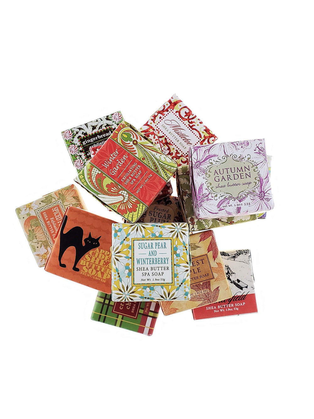 Greenwich Bay Soap Sampler twelve-soap assortment with natural ingredients for gentle skin care.