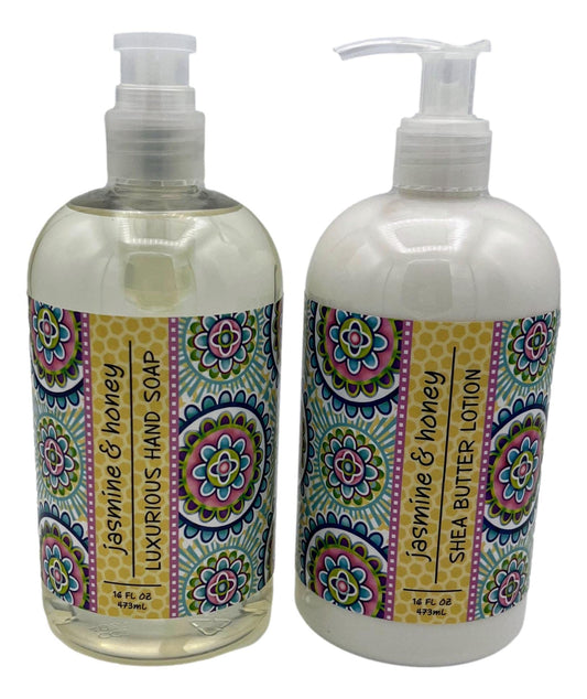 Greenwich Bay Trading Co Jasmine and Honey hand soap pump for refreshing, gentle cleansing with botanical oils.