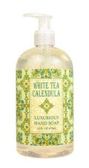 Greenwich Bay White Tea Calendula hand soap bottle with fresh floral aroma for daily cleansing.