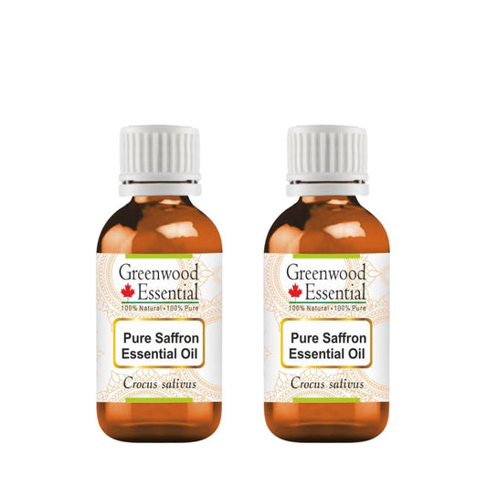 Greenwood Essential saffron oil bottle in amber glass ideal for daily skincare with dilution.
