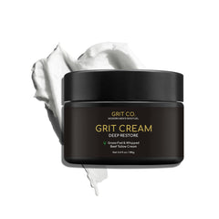 GRIT CREAM jar front view; fragrance-free beef tallow moisturizer for daily hydration.