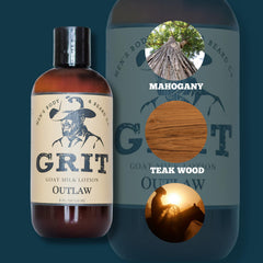 Close-up of GRIT Goat Milk Lotion Outlaw being applied for soothing moisture.