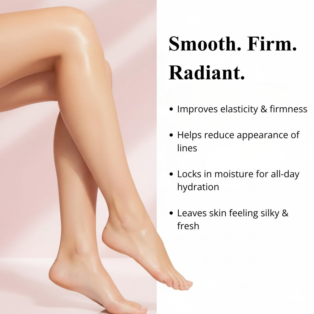 Applying GROEI Glossy serum on the arm for hydration and firmness.
