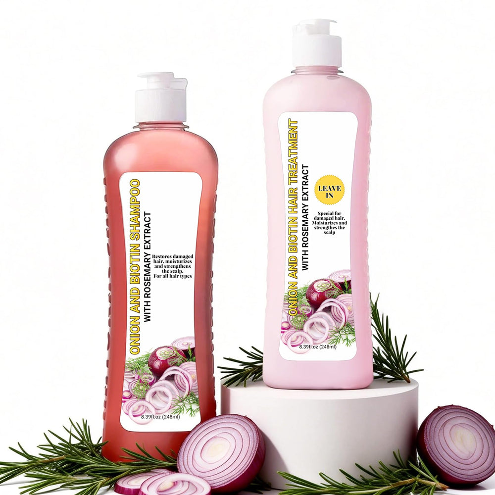 GROEI onion biotin shampoo bottle showing strengthening formula for healthy roots