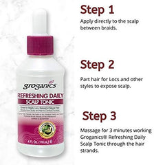 Groganics Refreshing Daily Scalp Tonic application promotes quick, mess-free use