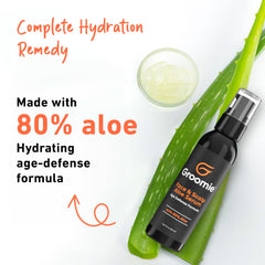 Groomie serum texture close-up shows lightweight, non-greasy absorption.