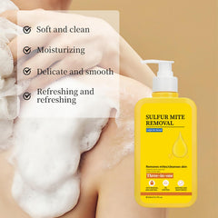 Grospe Sulfur Body Wash bottle emphasizes color and lasting fragrance retention.