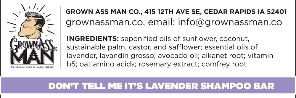 Grown Ass Man Co. lavender 3-in-1 bar provides soothing scent and dandruff support.