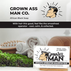 Grown Ass Man Co. Smooth Operator apply to hair for clean scalp.
