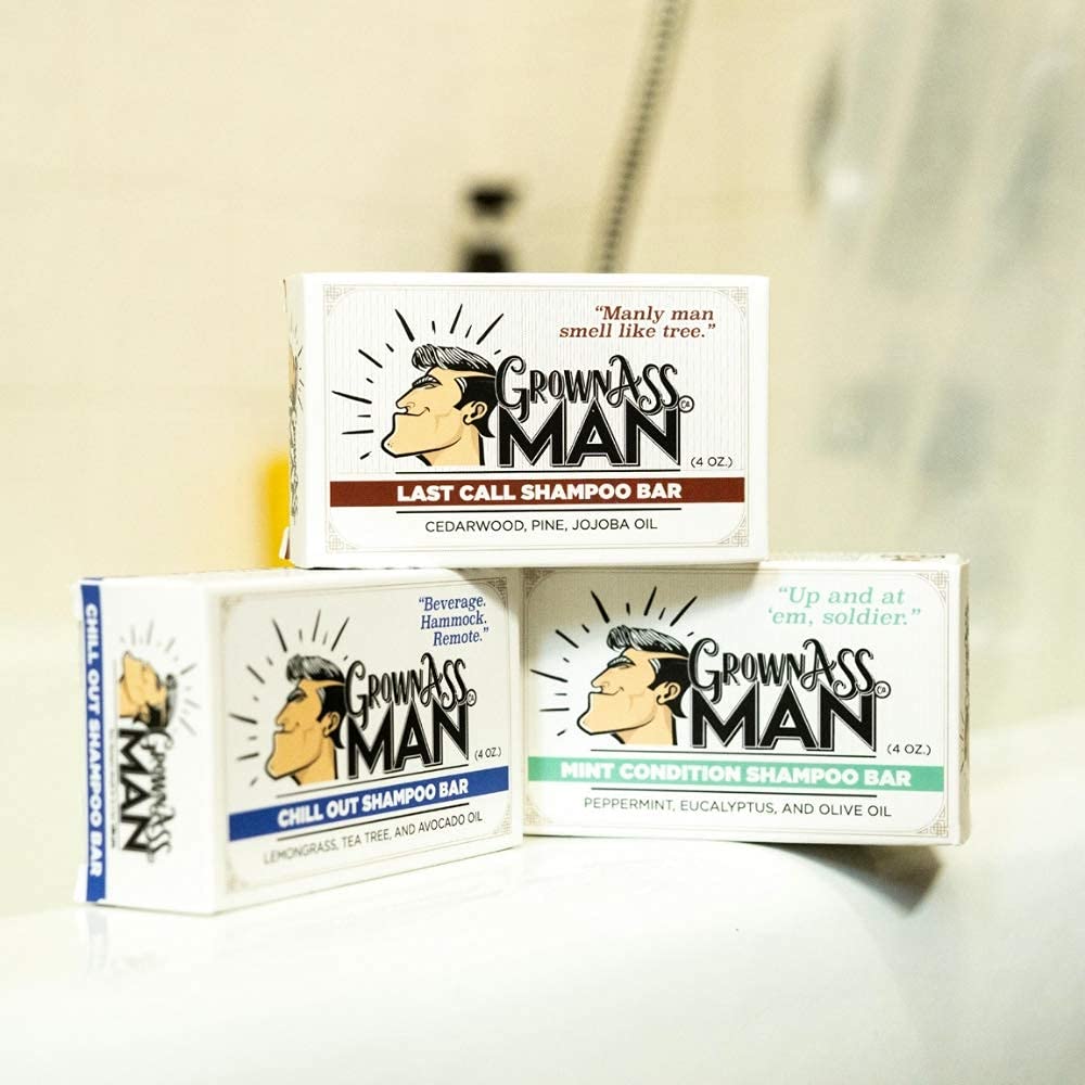 Grown Ass Man Co. solid shampoo bar for beard use and softer facial hair