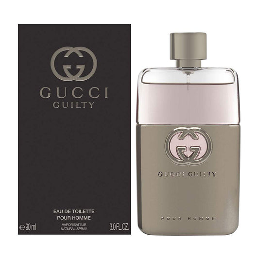 Gucci Guilty EDT 3oz bottle emphasizes bold spice and citrus for daily wear.