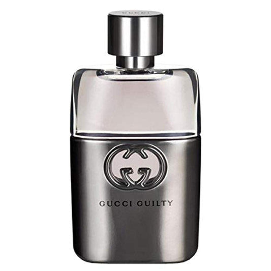 Gucci Guilty EDT bottle front view showcasing bold masculine styling for evening wear
