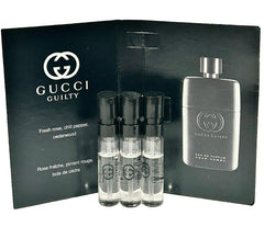 Gucci Guilty parfum sample packaging highlights compact, travel-friendly design.