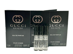 Gucci Guilty sample set with three 1.5 ml parfum vials for testing.