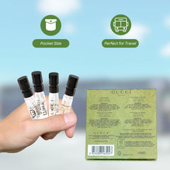 Gucci travel-size perfume set fits carry-on bags.