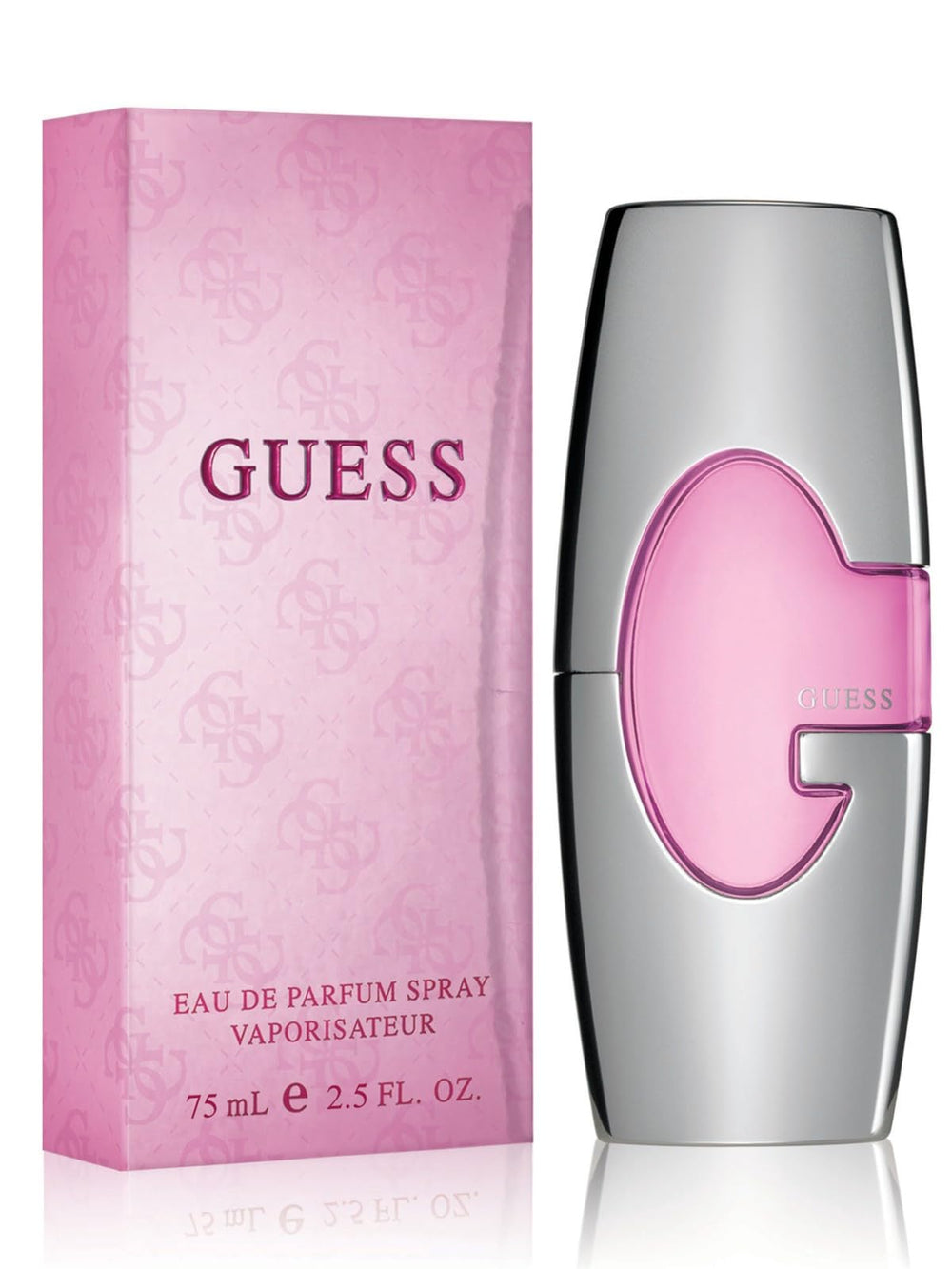 Guess EDP 75ml bottle closeup shows fresh fruity florals for everyday wear