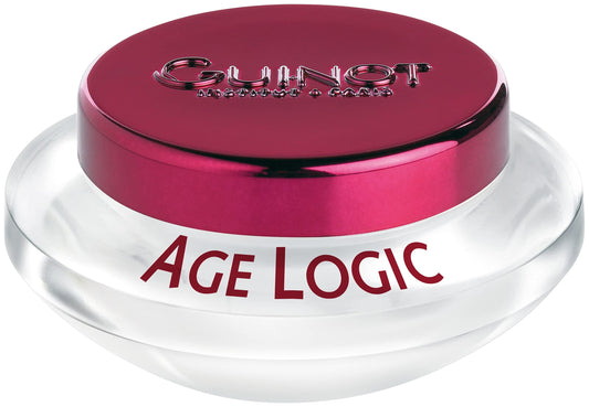 Guinot Age Logic Cream jar close-up showcasing rich texture for daily nourishment.