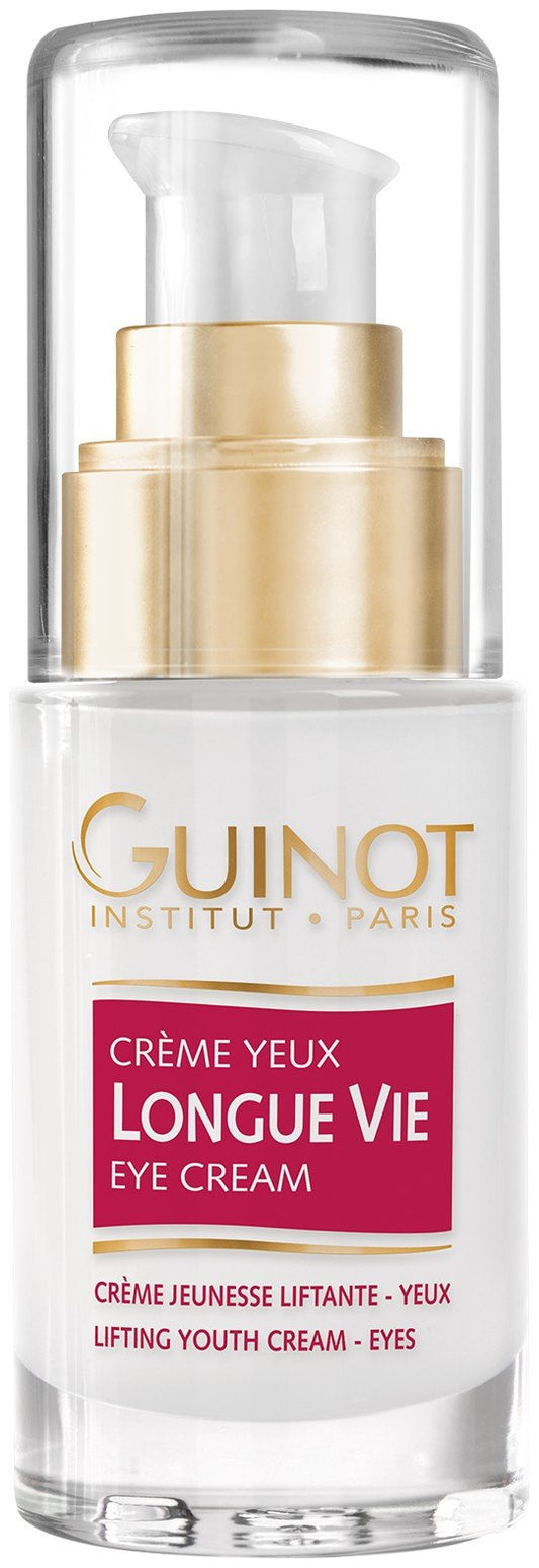 Guinot Longue Vie Eye Cream packshot highlighting premium packaging and anti-wrinkle use